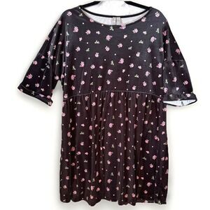 ASOS Dress Size‎ 10 Velvet Printed T-shirt Smock Black Pink Floral